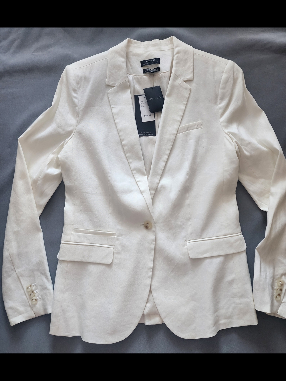 RW&CO. Cream Linen-Blend Tailored One-Button Blazer NWT Size 8